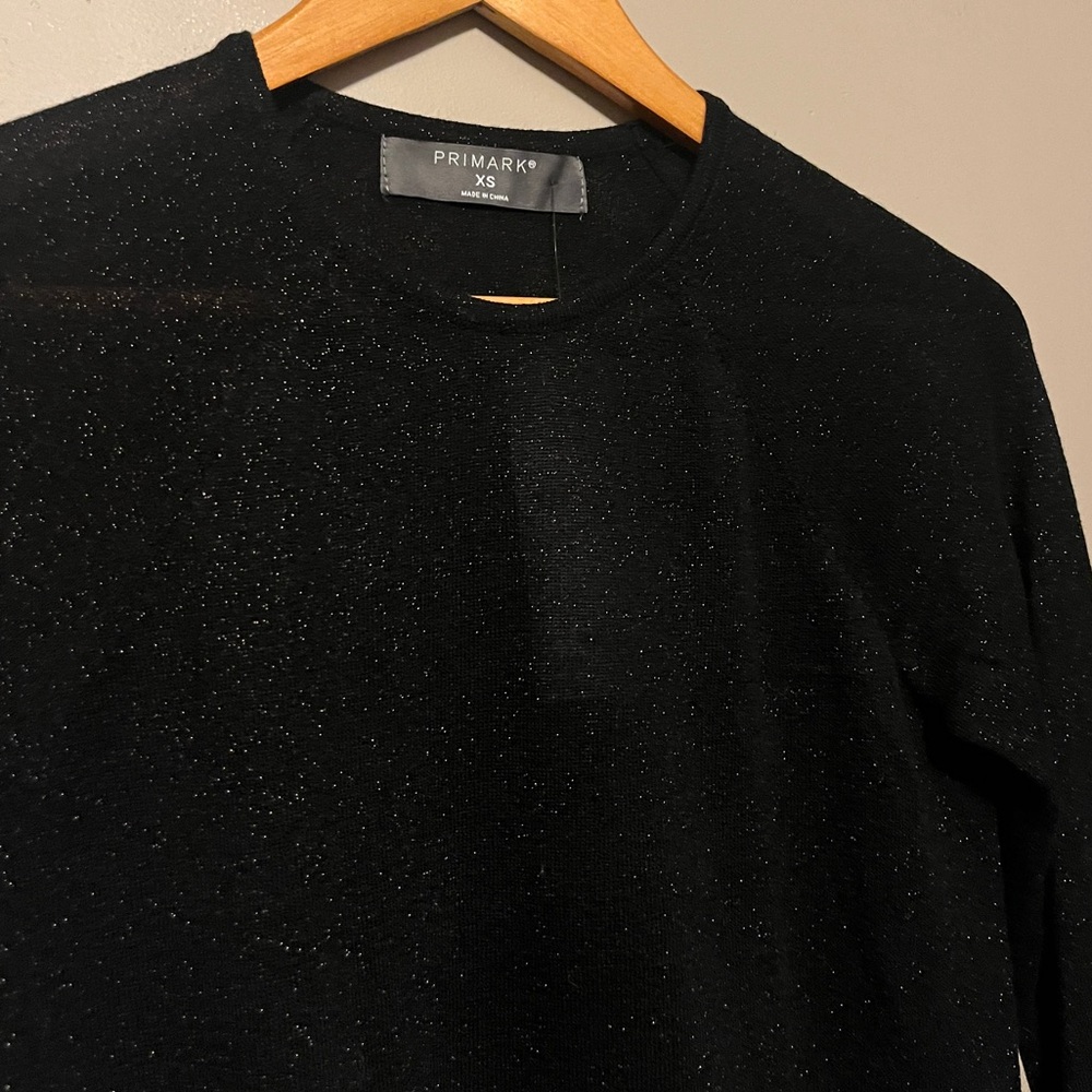NWT Primark Sheer Sparkle Black Long Sleeve Top in Women’s size XS Extra Small